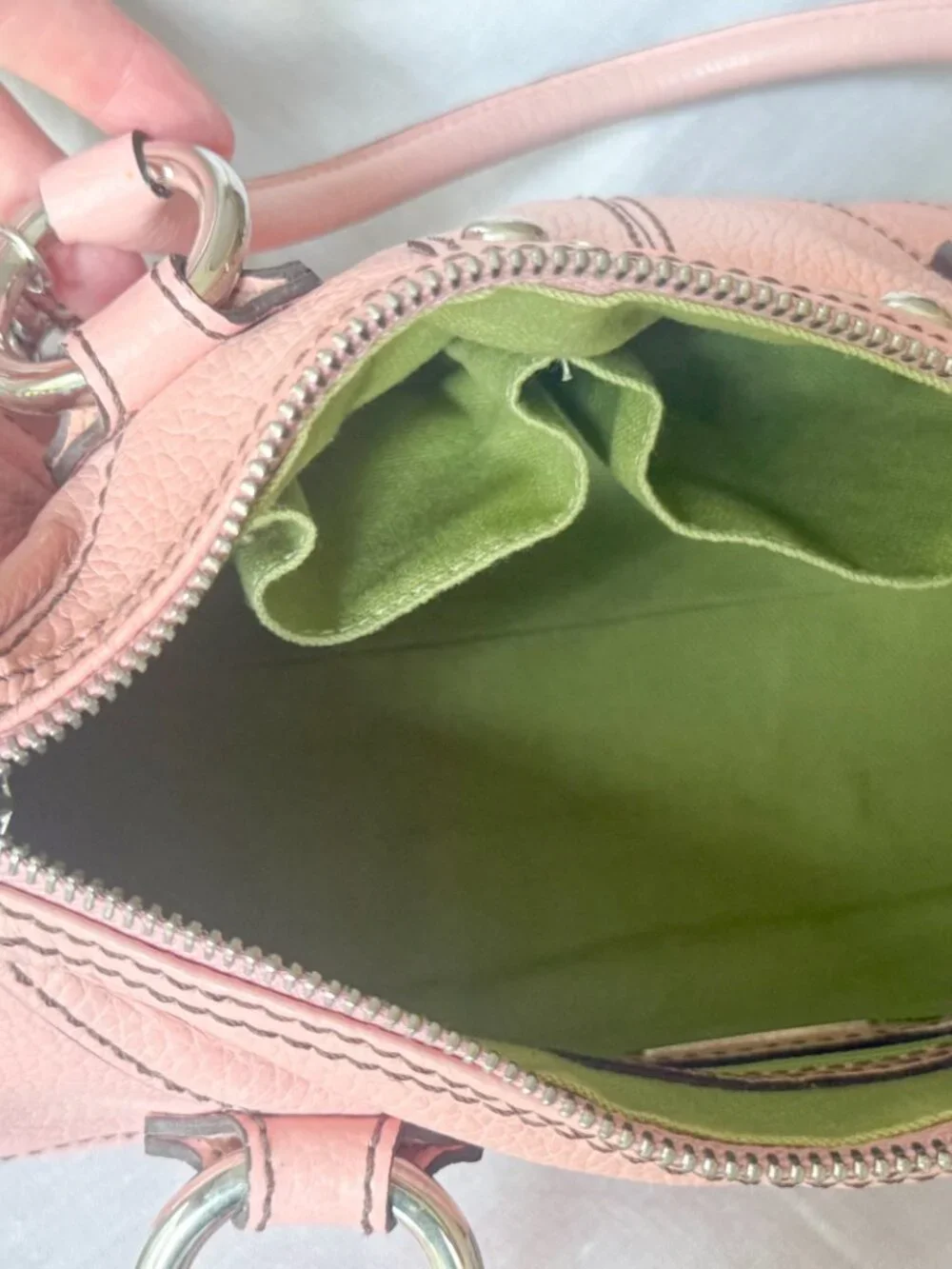 Isabella Fiore Pink Leather Satchel Y2K Chunky Chain Charm Bag 2000s Coquette